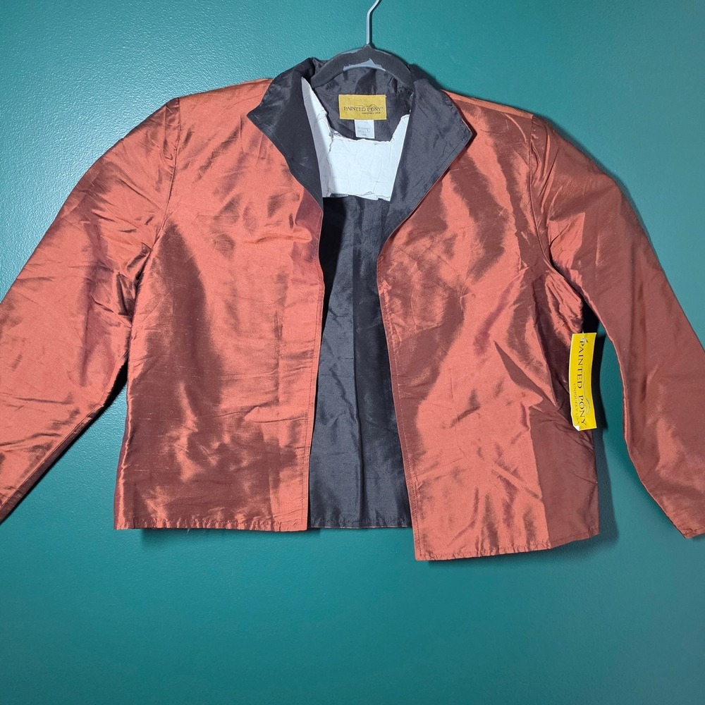 Painted Pony Women Large Copper Iridescent Open Front Jacket Made in USA NWT
